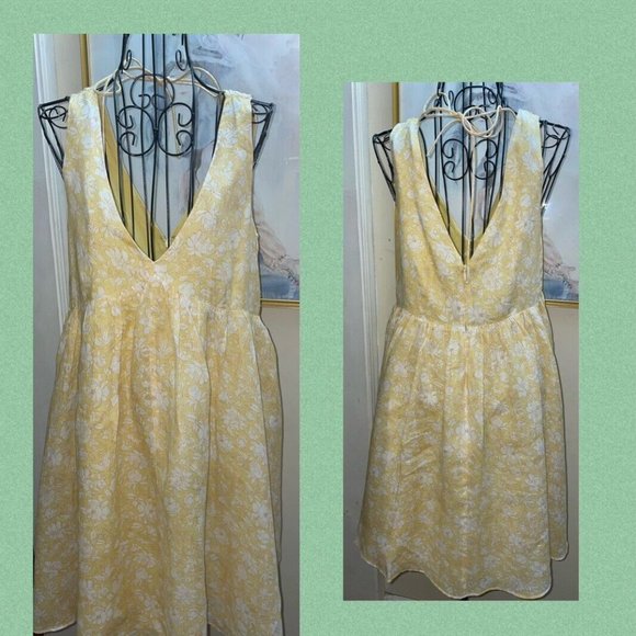 J.CREW YELLOW "TOSSED FLORAL" PRINT SWING/BABY DOLL DRESS~SLEEVELESS~XS - Picture 4 of 8